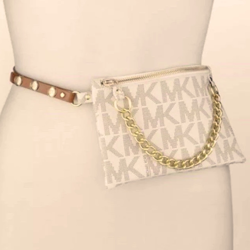 NWT Michael Kors adorable belt bag. Cream and brown with gold accents.